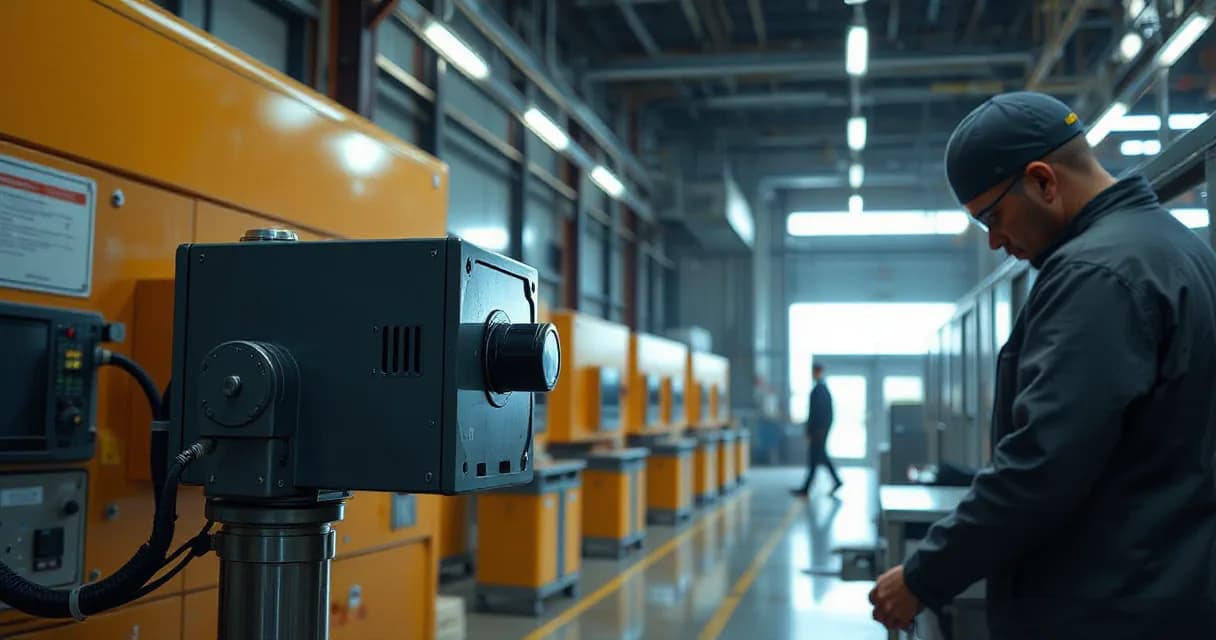 A worker in an industrial setting practices a production task with advanced technical equipment, symbolizing the power of new digital era.
