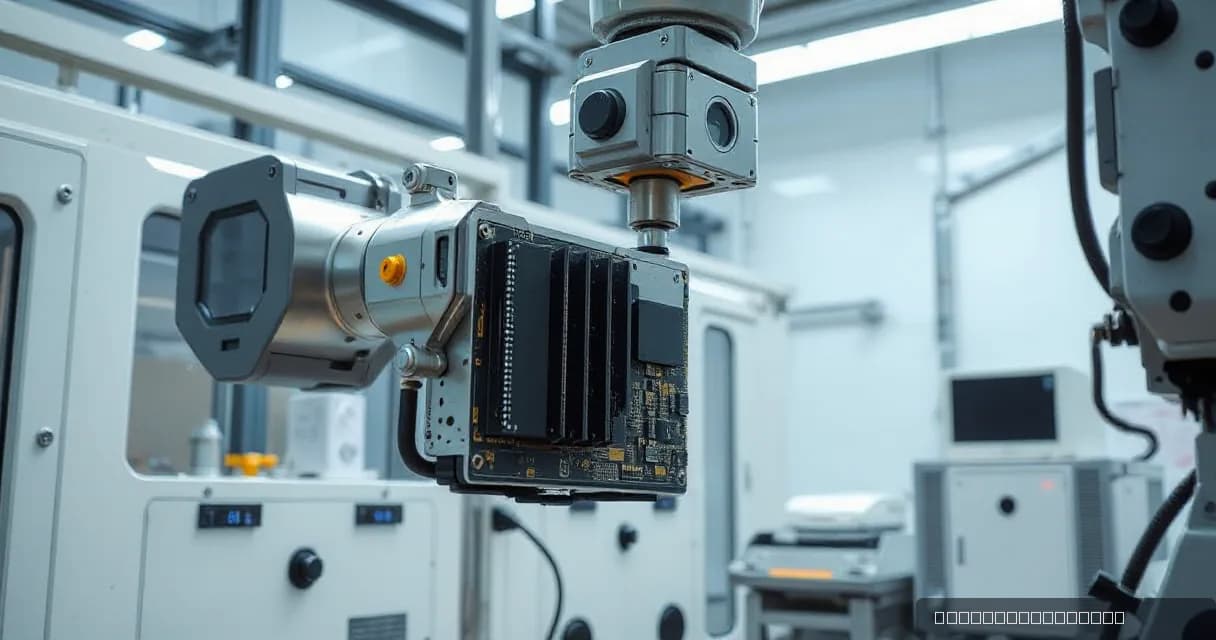 A robotic arm installs a new accelerator card in an AI laboratory, symbolizing technological advancement and transition from closed to open systems.