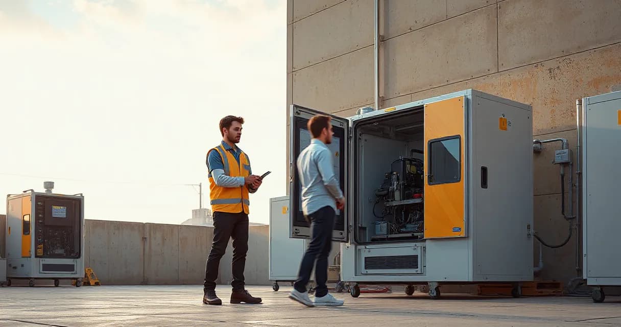 Two engineers testing an accelerator card within an open machine in what appears to be an AI laboratory setting.