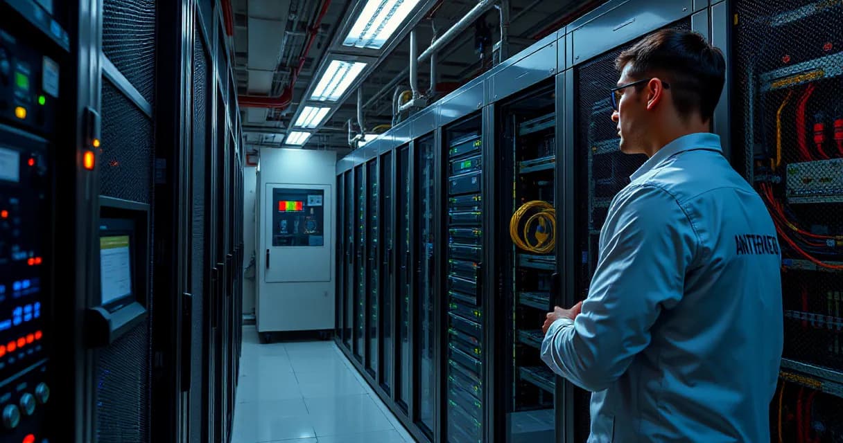 A technician installs accelerator cards into a server rack in a data center laboratory under realistic load testing conditions.