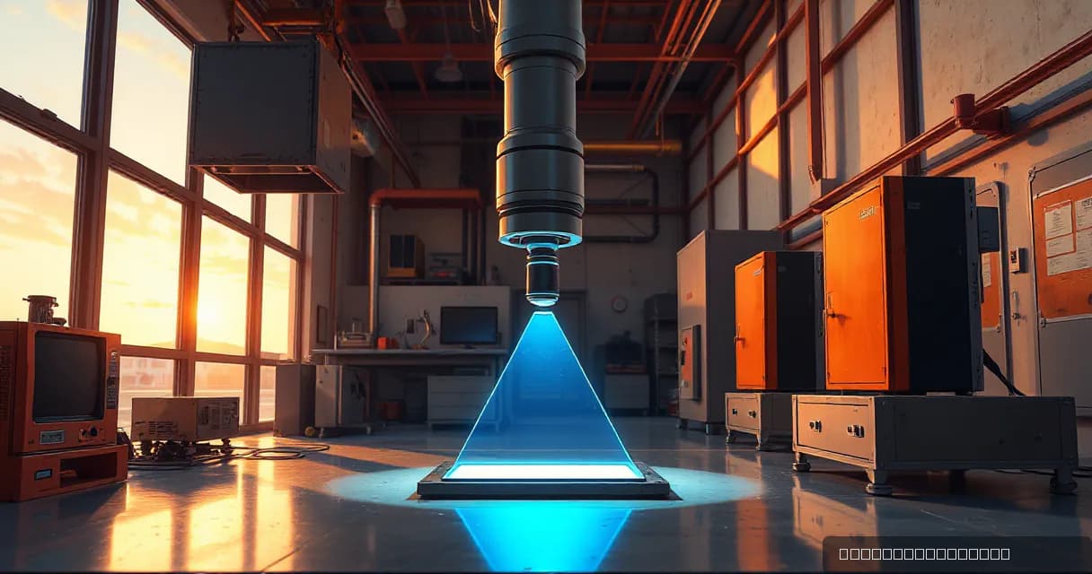 A mechanical service arm installs a silicon wafer on a workbench in a precision facility laboratory, symbolizing advanced AI technology development. The scene is illuminated by a sharp prism of light, emphasizing innovation and expansion into new markets.